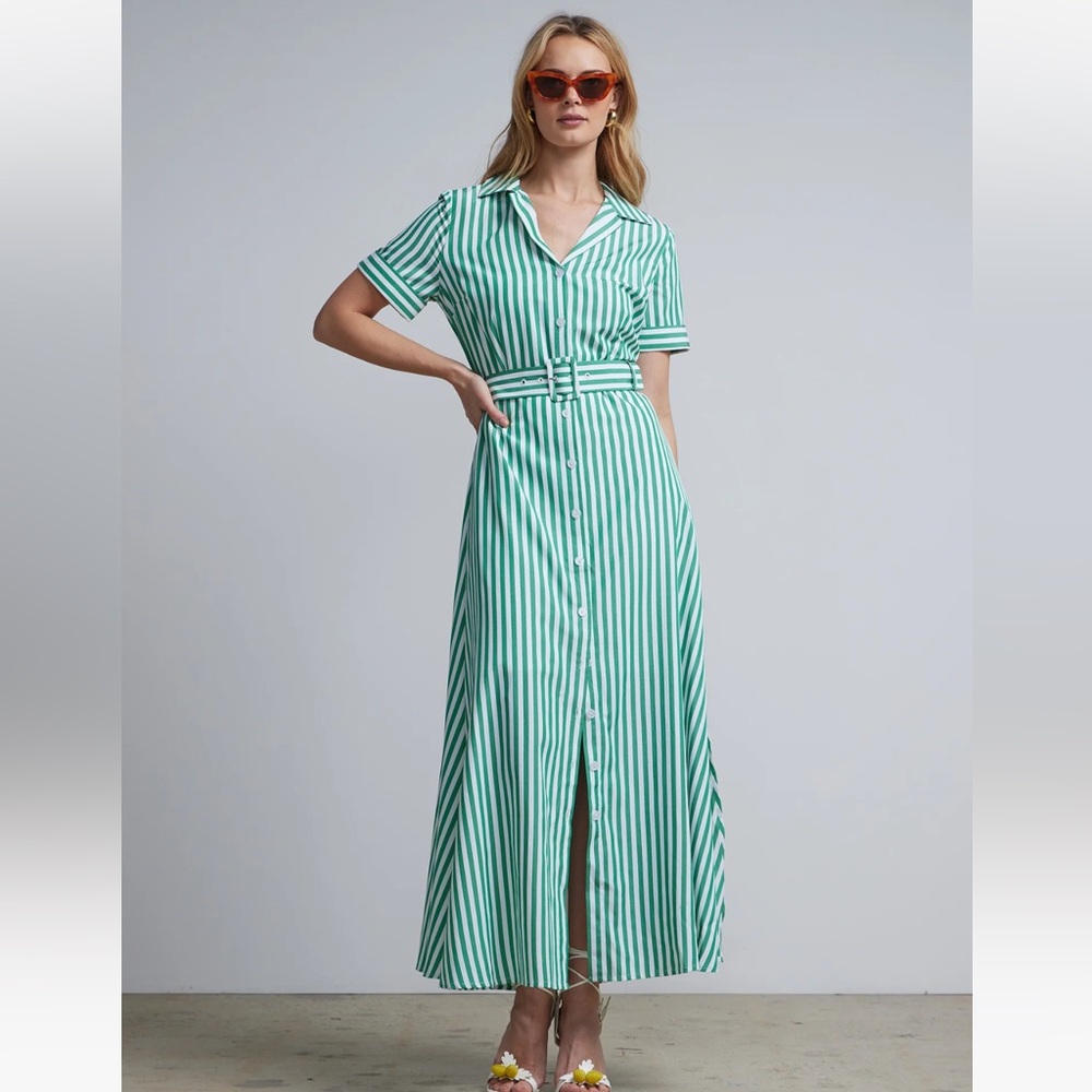 New York & Company Green Striped Maxi Dress - Picture 2 of 8